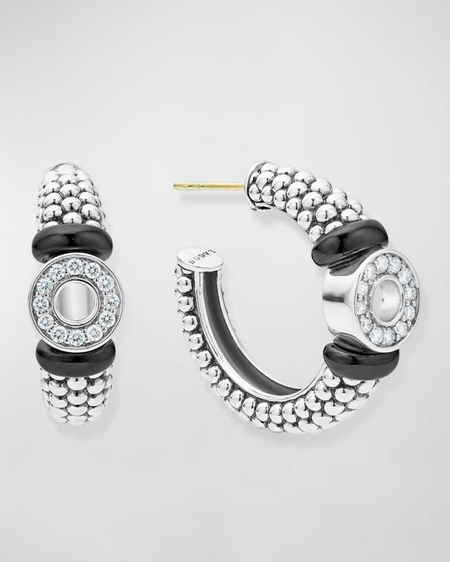 Black Ceramic 25mm Diamond Circle Hoop Earrings